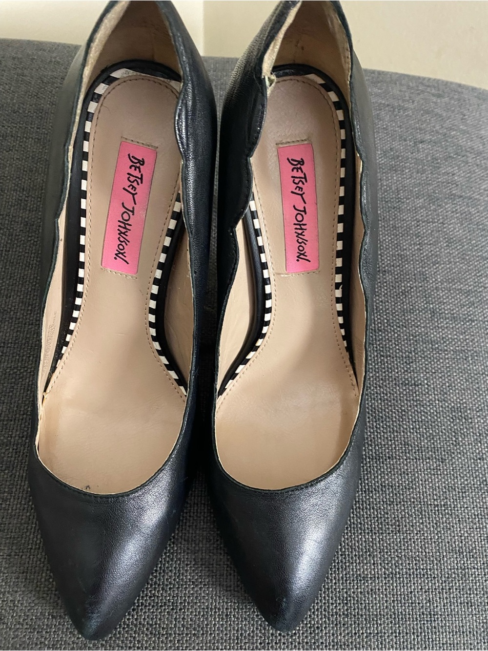 Betsey Johnson Black Leather Closed Toe Heels Size 8 Used